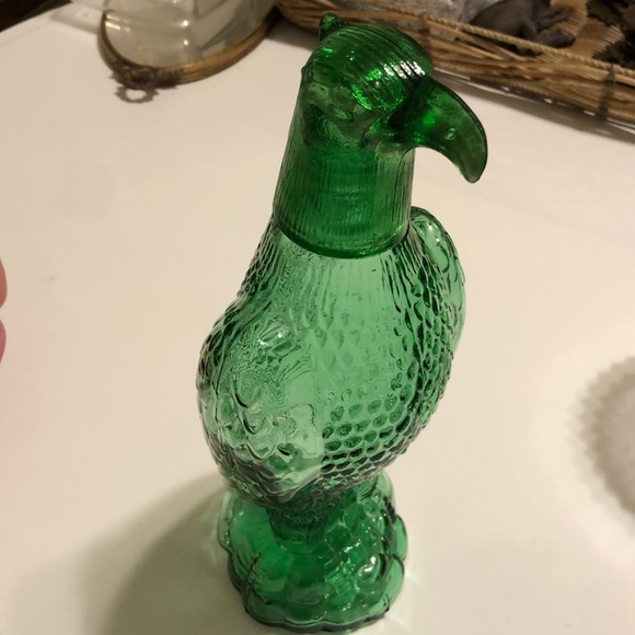 Vintage Accents Green Glass Eagle Decanter Bottle Shot Glass Set
